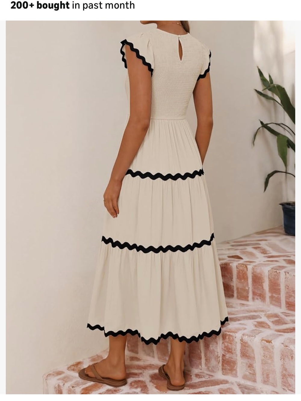 Cream Midi Dress with Black Wavy Trim - Picture 2 of 2